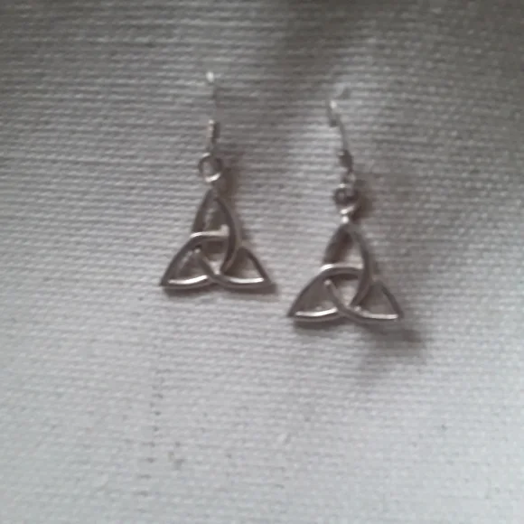 Celtic Triangle Sterling Silver hook loop earrings - Picture 2 of 2